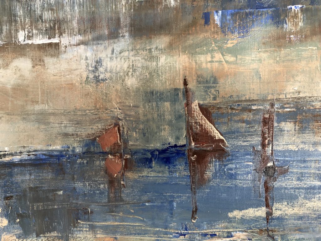 galway hooker Boote, abstrakt, Spachteltechnik