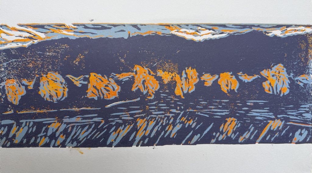 Linoldruck, Alb, Einsiedelei, Herbst